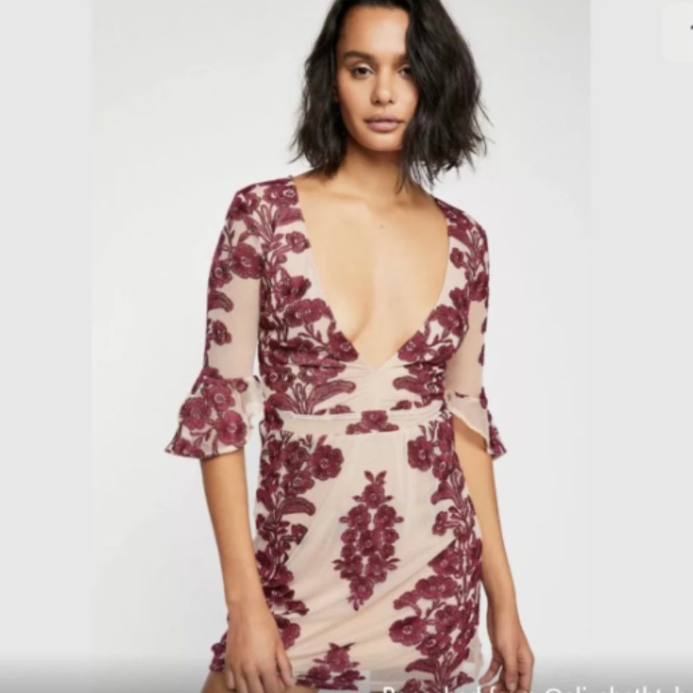 Free People Burgundy Floral Mini Dress